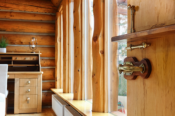 Wood beams in an architectural setting